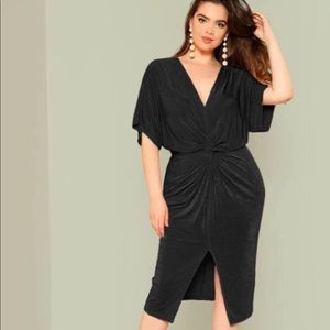 Twist Front Slit Batwing Dress
